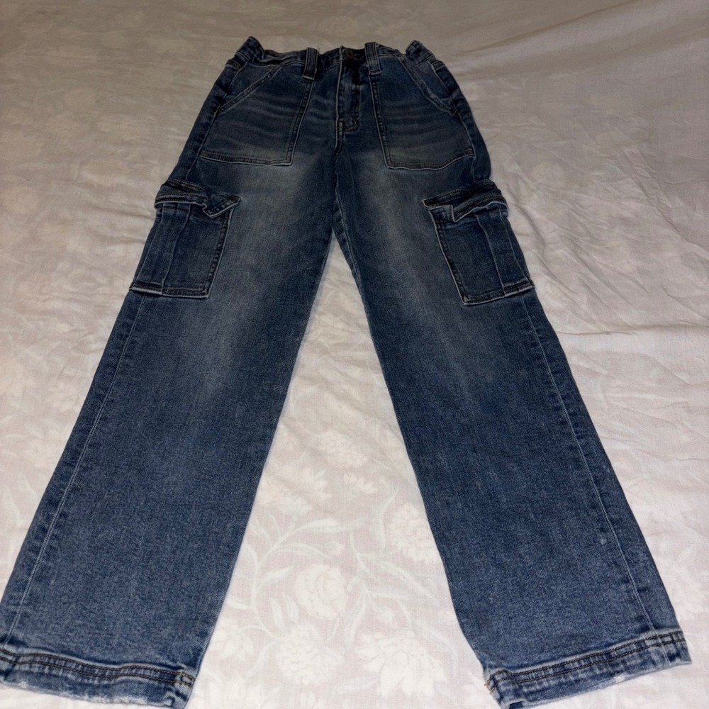 Vervet Blue Cargo Jeans Women 23 Blue Good High Rise Straight Leg Utility G33